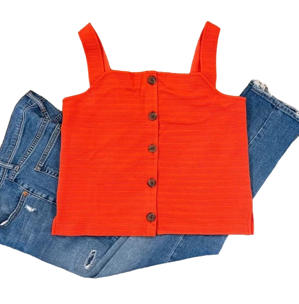 NWT J. Crew Orange/Red Textured Button-Front Tank - SIZE S
